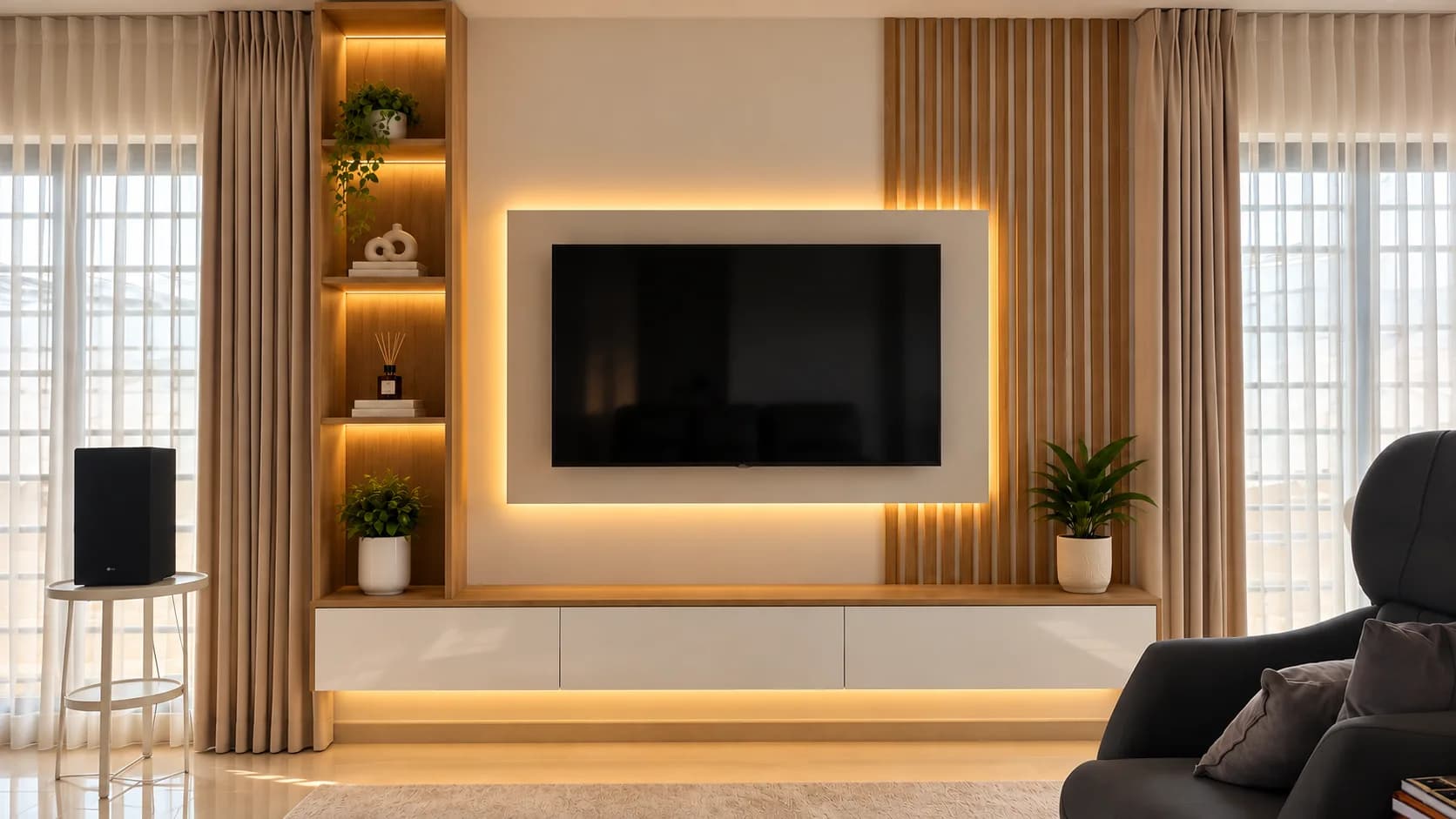 Lit wardrobe with glass display