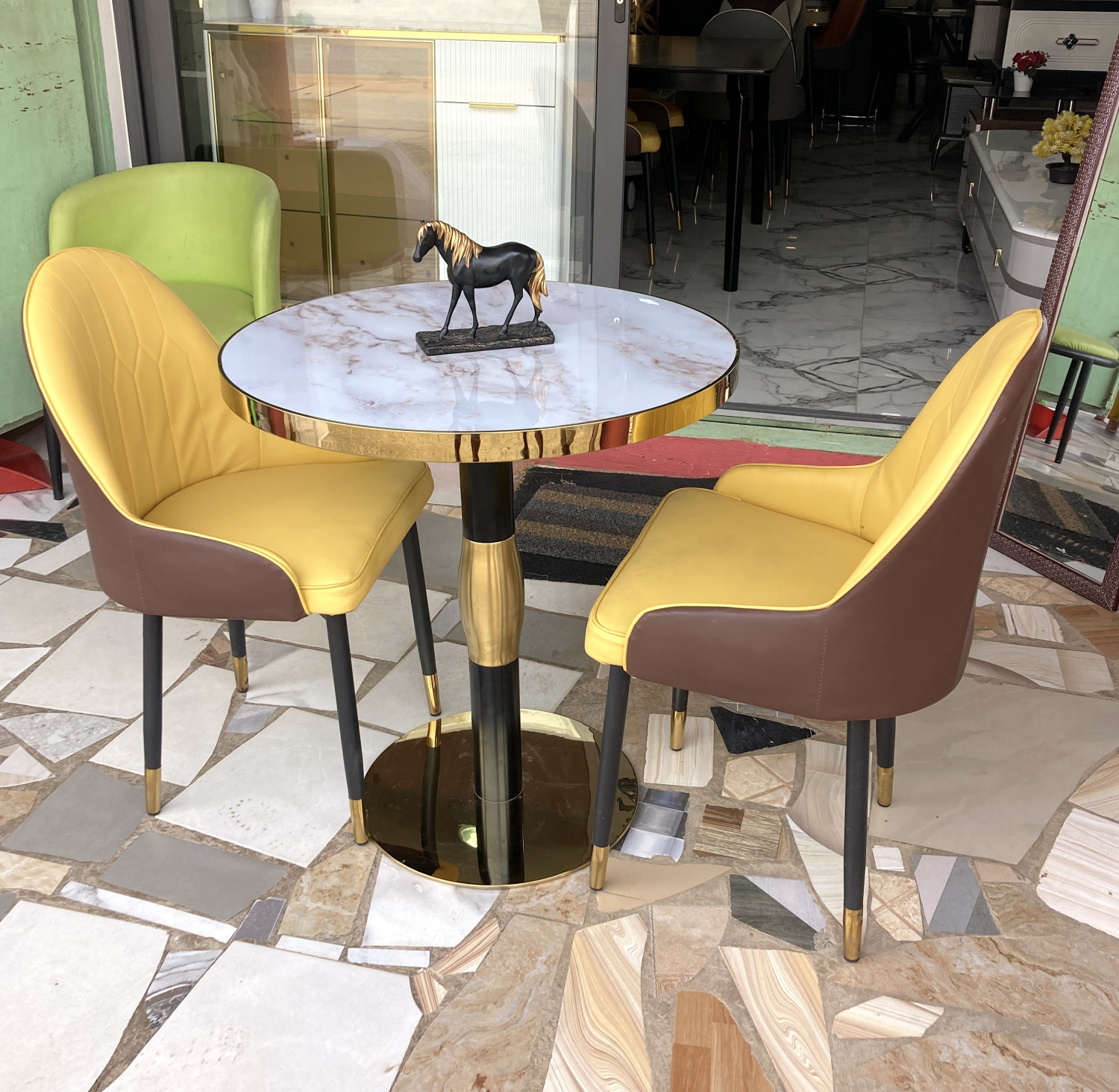 2 Seater Round dining set with Yellow & Brown chairs