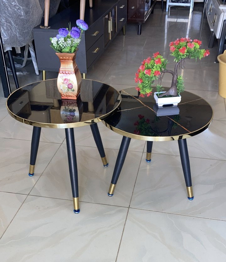 Modern 2-Piece Nesting Side Table Set (Black & Gold)