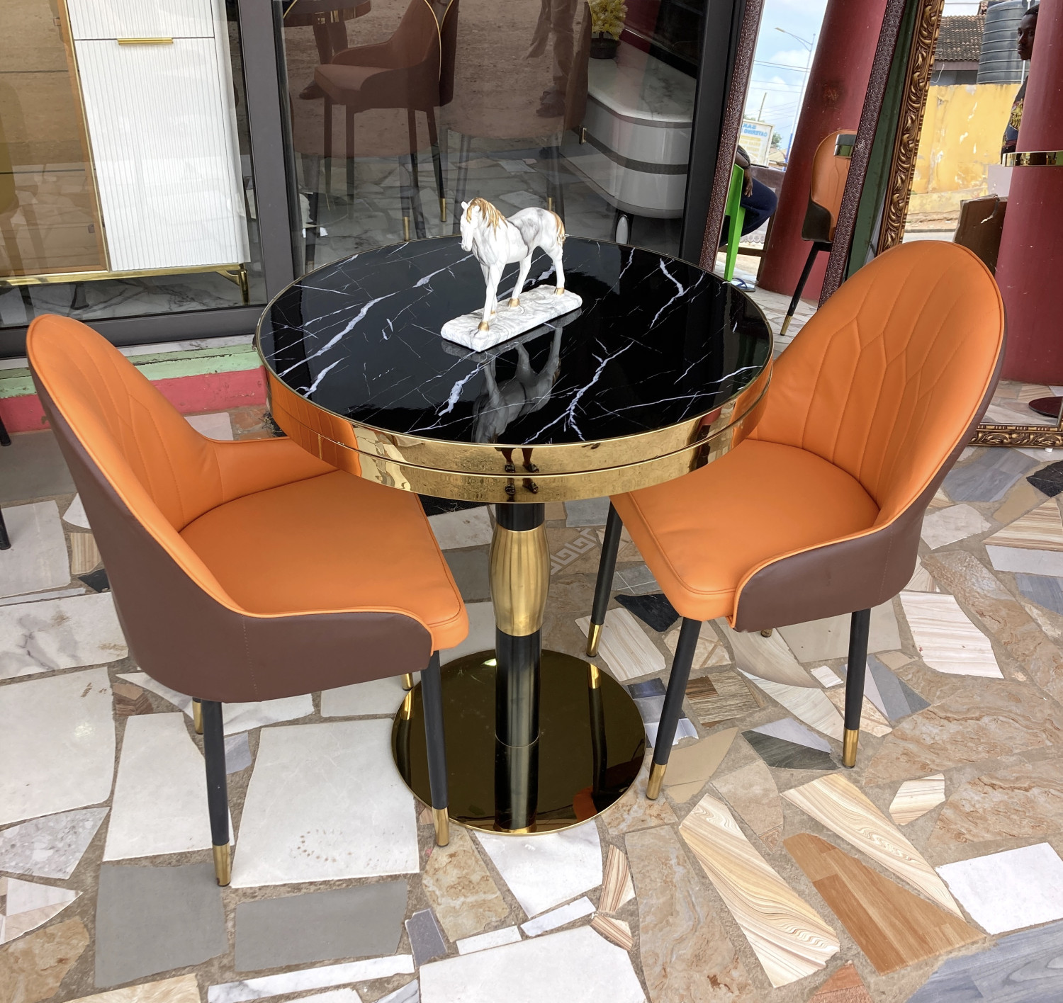 Luxury 2-Seater Dining Set (Orange & Brown Chairs)