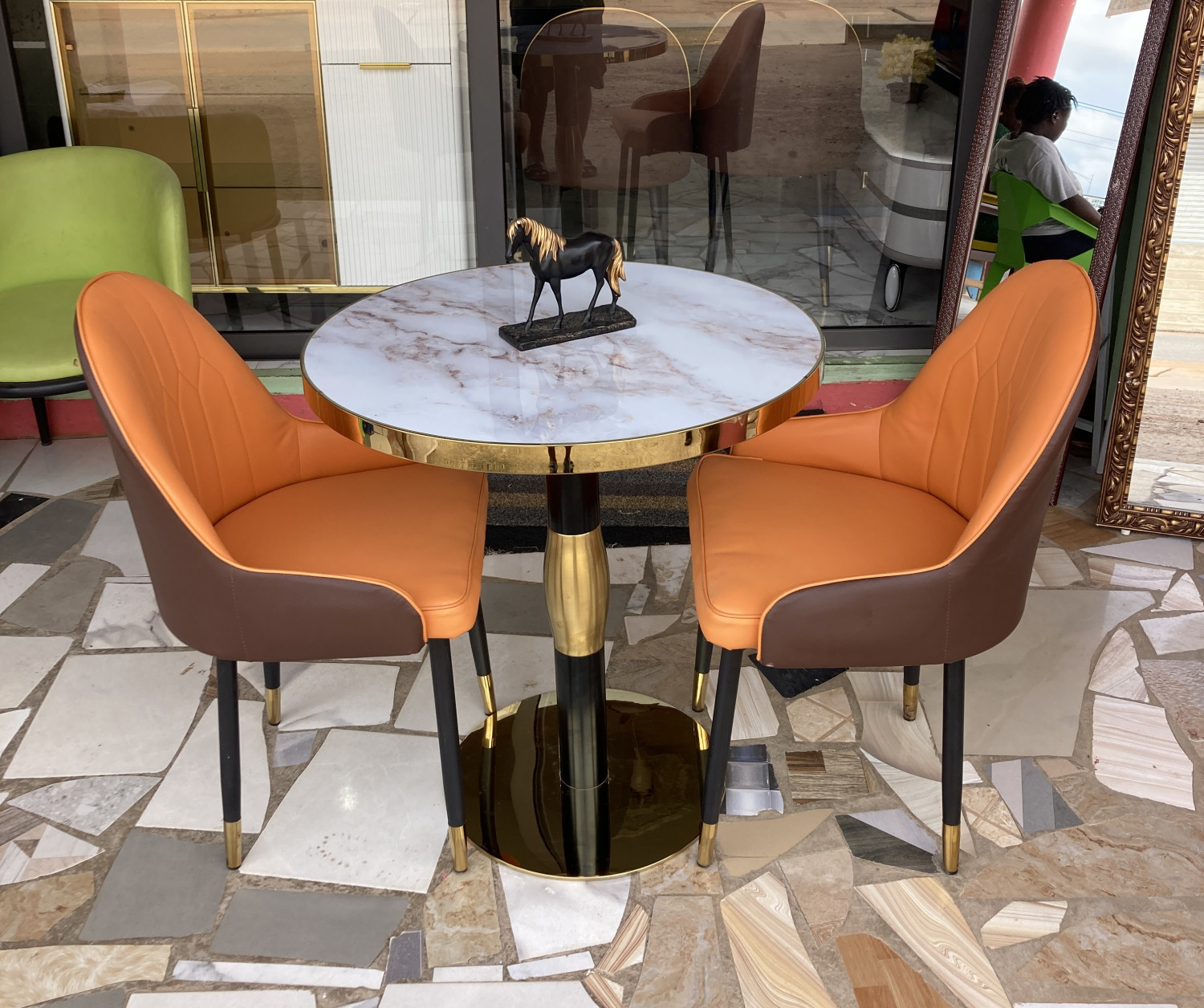 Luxury 2-Seater Dining Set (Orange & Brown Chairs)