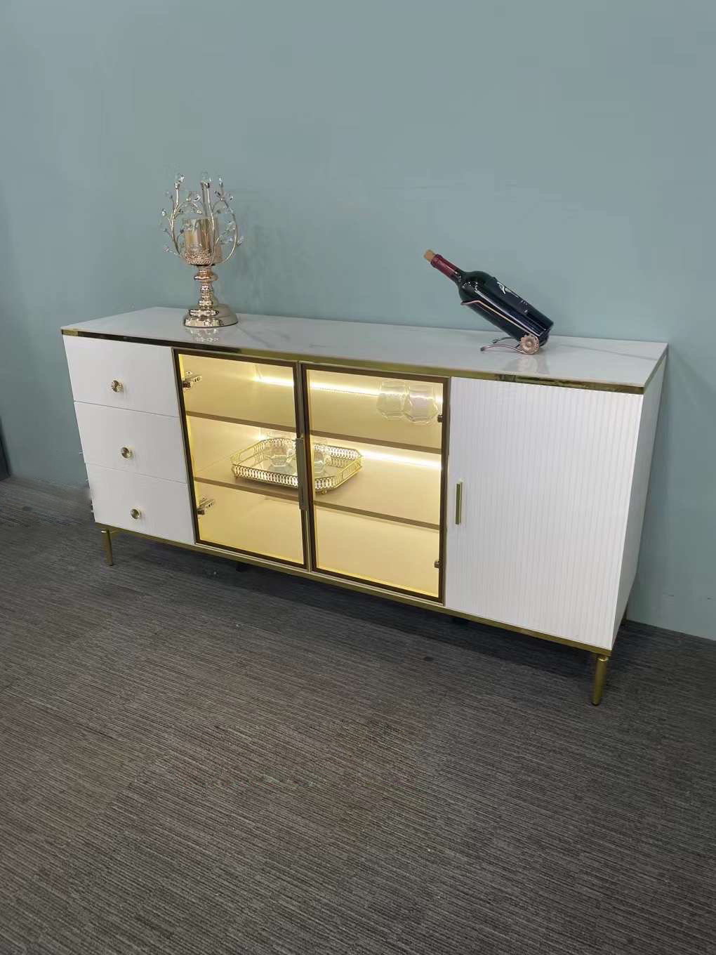 Luminous White Gold Console with Light