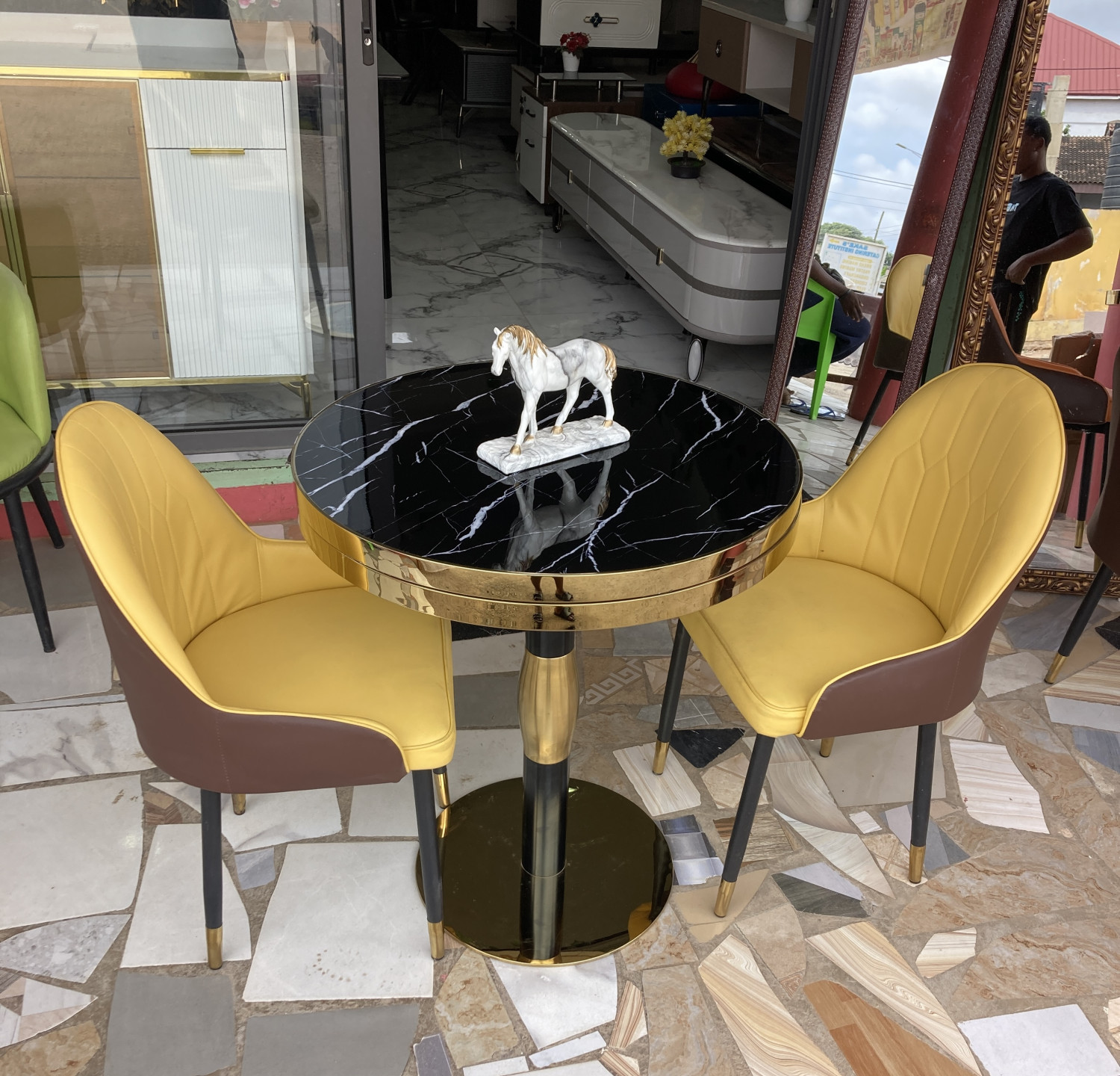 2 Seater Round dining set with Yellow & Brown chairs