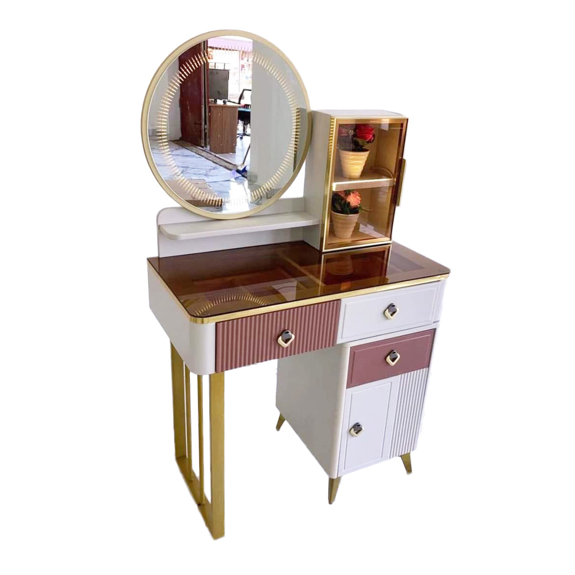 Modern Makeup Table with 3 Storage Drawers & Lighted Mirror