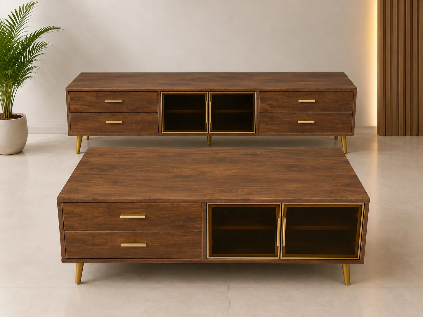 Aurelia Walnut TV Stand & Center Table Set