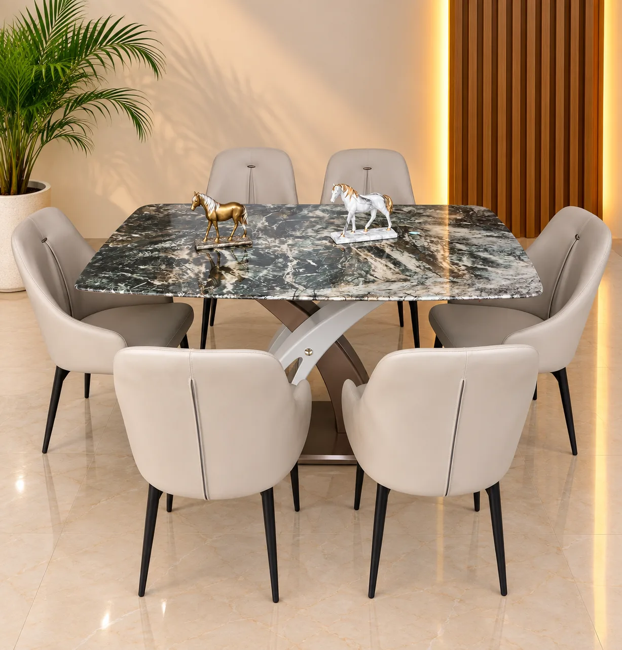 Luxe Marble 6-Seater Dining Table & Chair Set