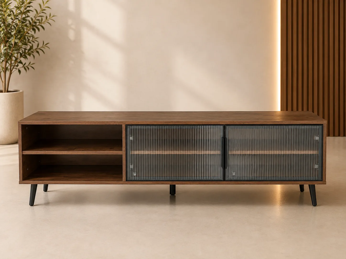 Vanta Ribbed Glass Door TV Stand