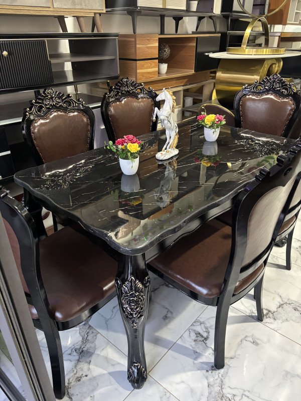 Royal 6 Seater Marble Dining Set Ivory & Beige Finish