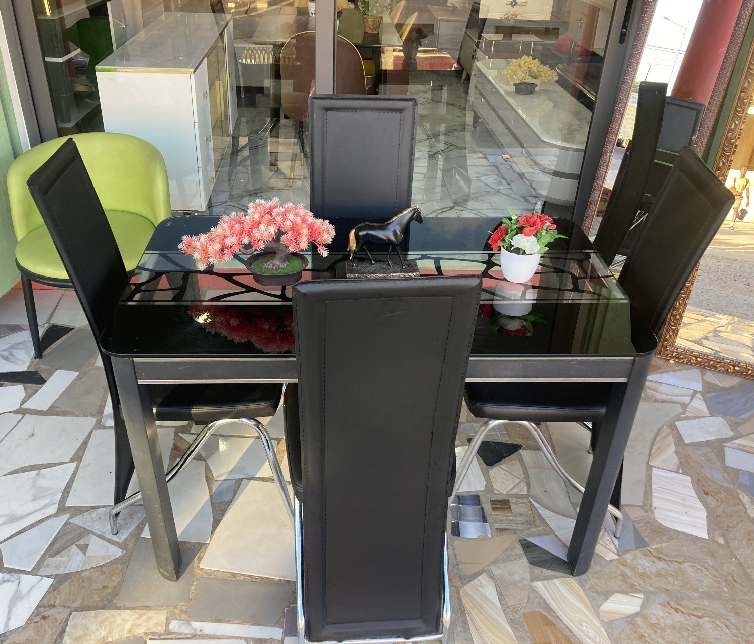 4 Seater Dining set Black with Silver lines gallery image