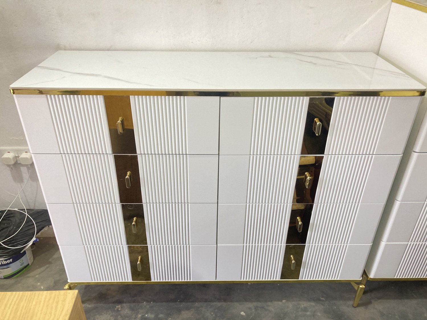 Elegant 8-Drawer Bedroom Chest with Marble Top (White & Gold) gallery image