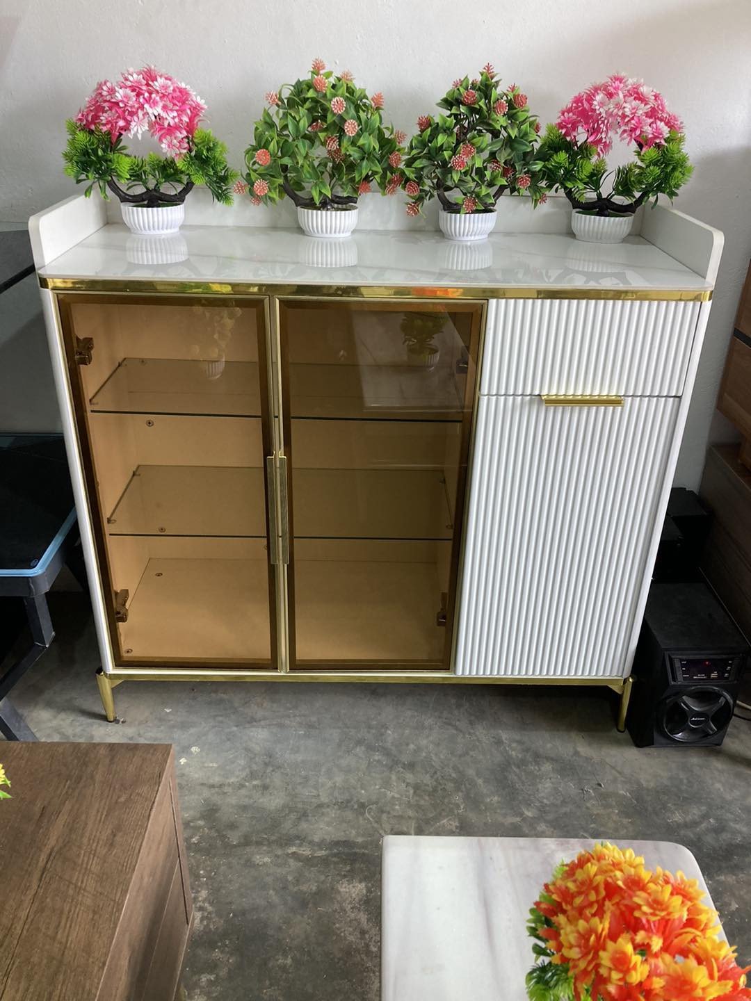 White Gold Console Table with Light gallery image