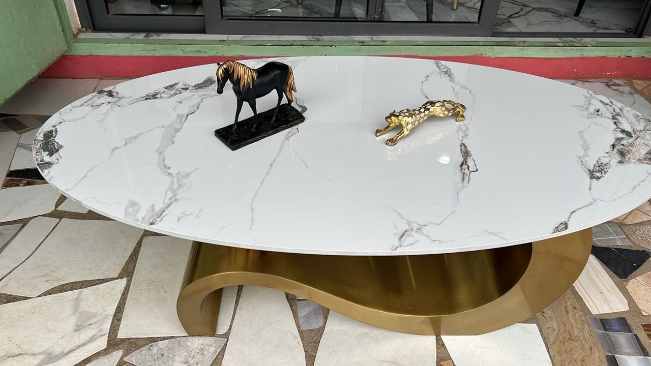 Marble Center Table with Gold S leg gallery image
