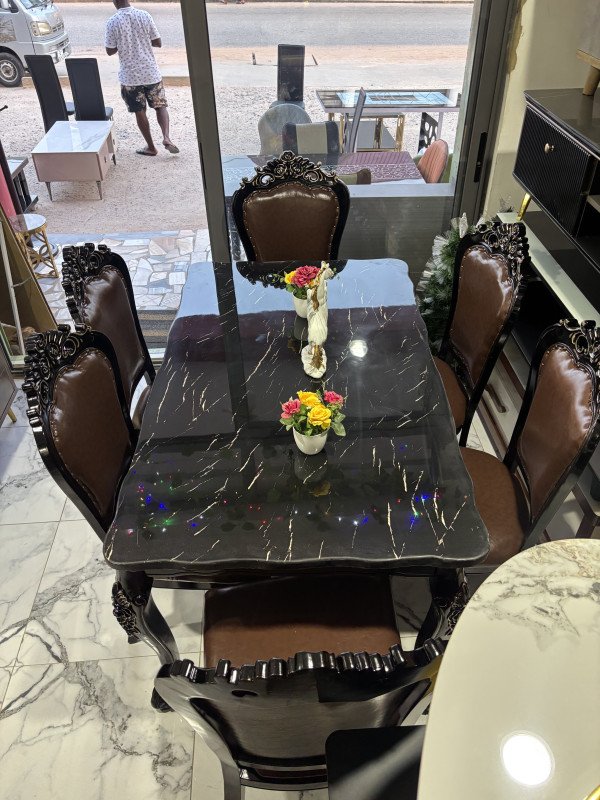 Royal 6 Seater Marble Dining Set Ivory & Beige Finish gallery image