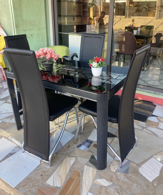 4 Seater Dining set Black with Silver lines gallery image