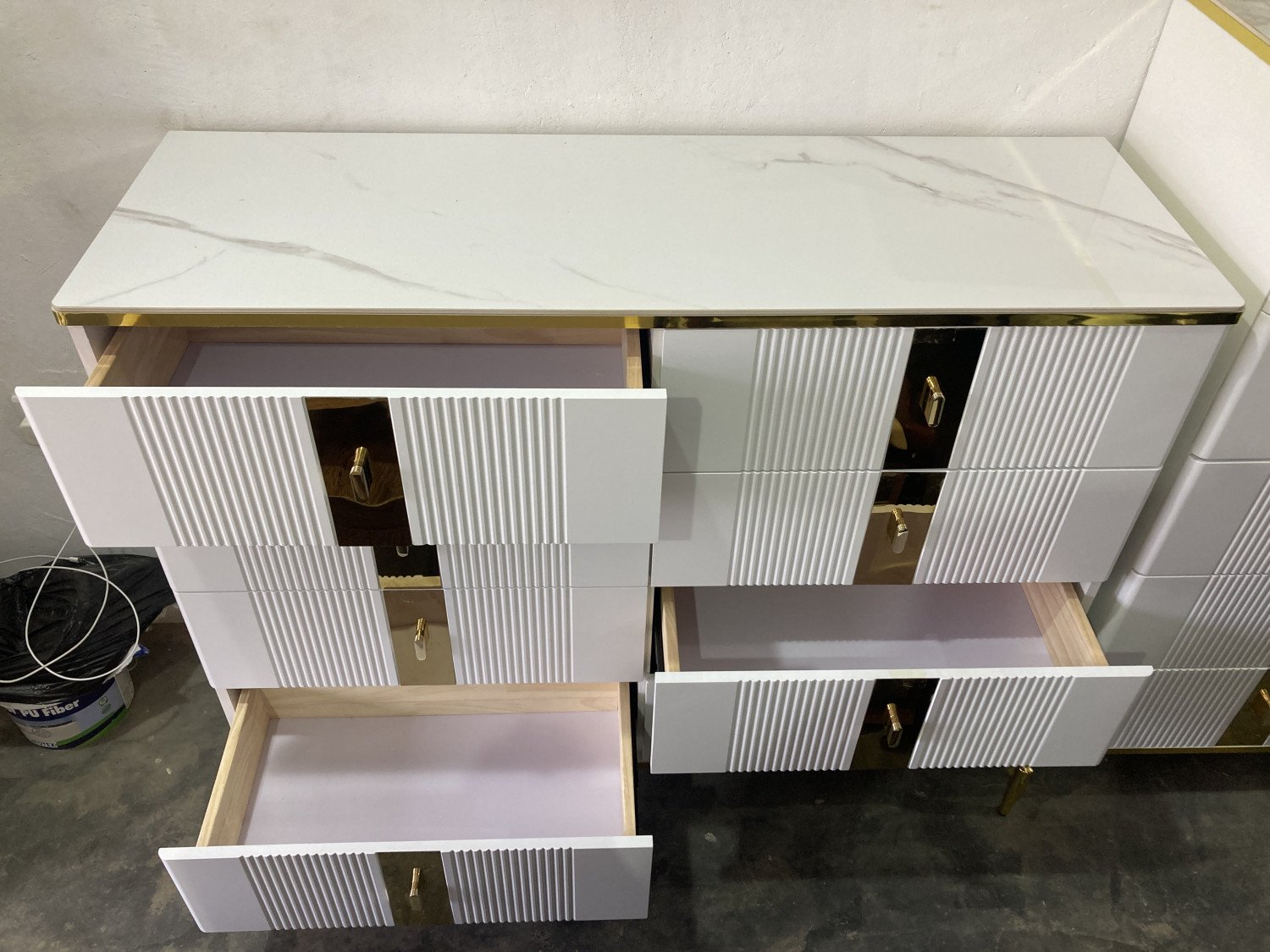 Elegant 8-Drawer Bedroom Chest with Marble Top (White & Gold) gallery image